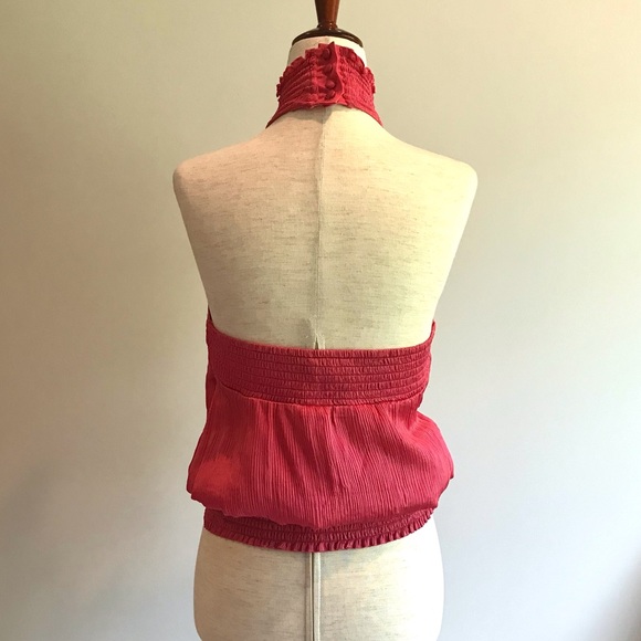 Fun Pink Ruffle Bebe High Neck Halter Top - XS - Picture 4 of 7